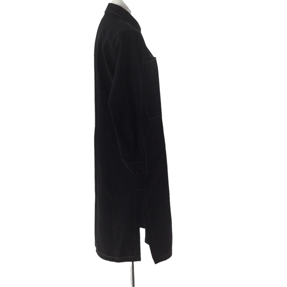 The Weeknd Black Denim Contrast White Stitch Long Trench Coat - Picture 7 of 15